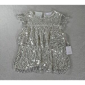 NWT LC Lauren Conrad Sequin Top Women's Ivory Blouse Shirt‎ Size Small